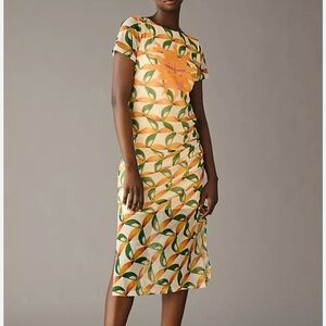Farm Rio Anthropologie Printed Mesh Tropical Sun Short Sleeve Midi Dress